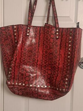 Nine West Large Red Snake-Print Studded Tote Bag - Women Like New